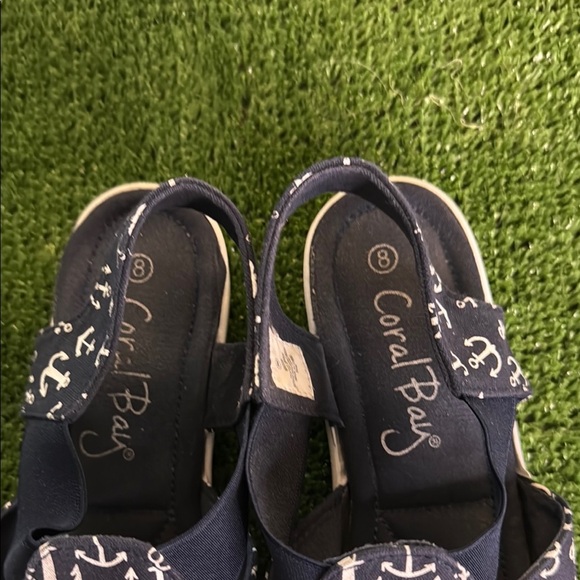 Coral Bay Navy Anchor Print Women's Sandals, Stretchy Slip On , Navy Size 8 - Picture 3 of 9